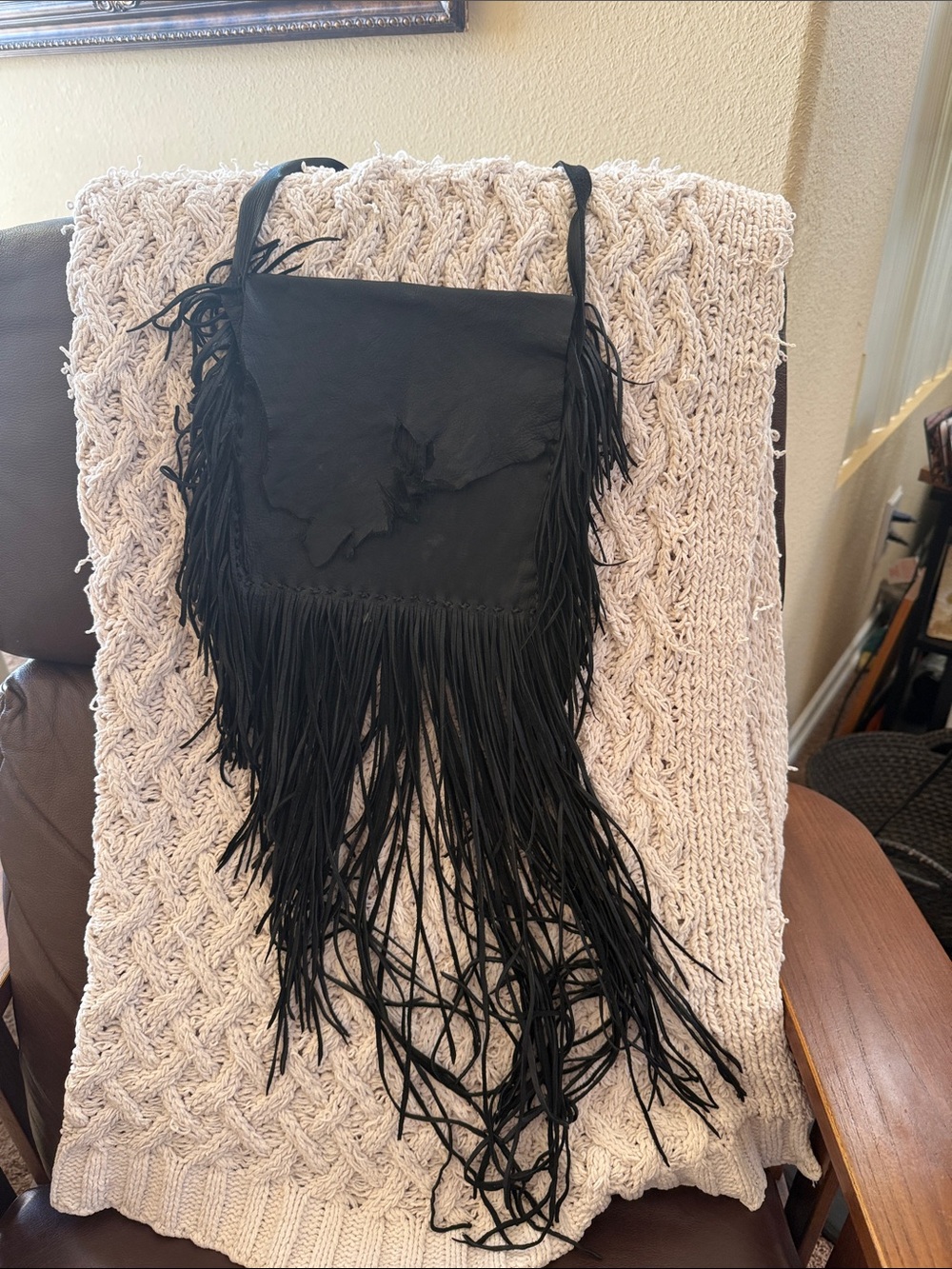 Black Fringe Crossbody Bag - Native American made